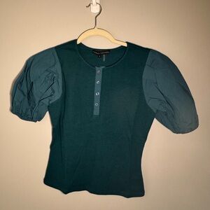 English Factory Mixed Media Puff Sleeve Henley Top